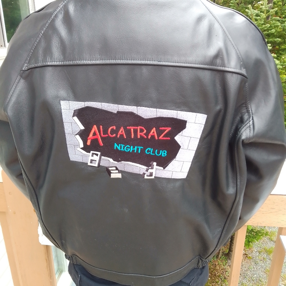 Leather Jacket, Alcatraz Embroidered, Black (size XL)
